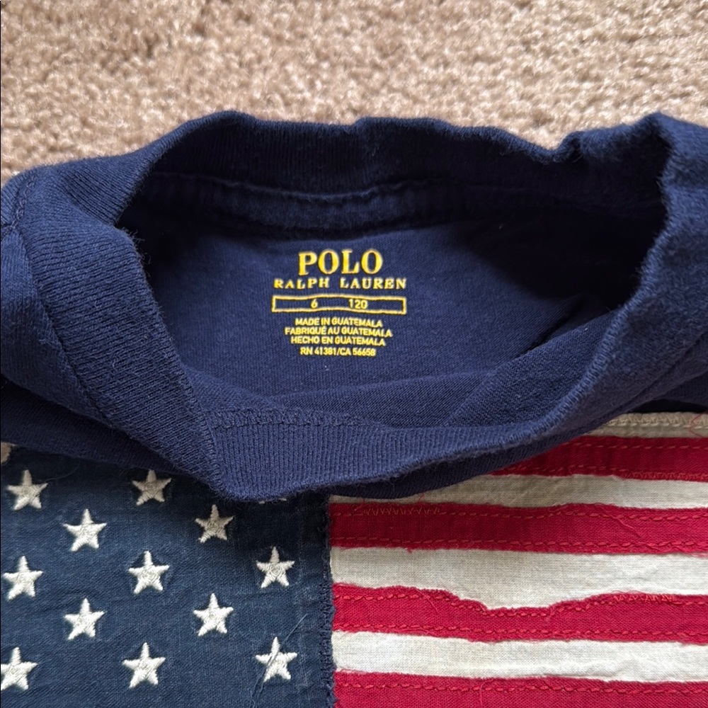 Ralph Lauren Navy Blue Kids Shirt with American Flag Design - Picture 2 of 5